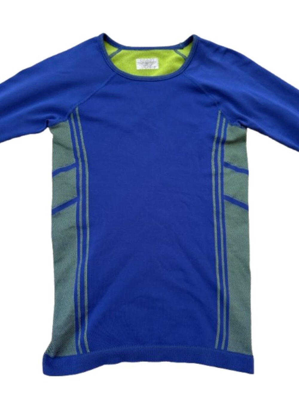 Blue Athleta Activewear Long Sleeve W/ Neon Green Side Panels Moisture-Wicking - Picture 4 of 5